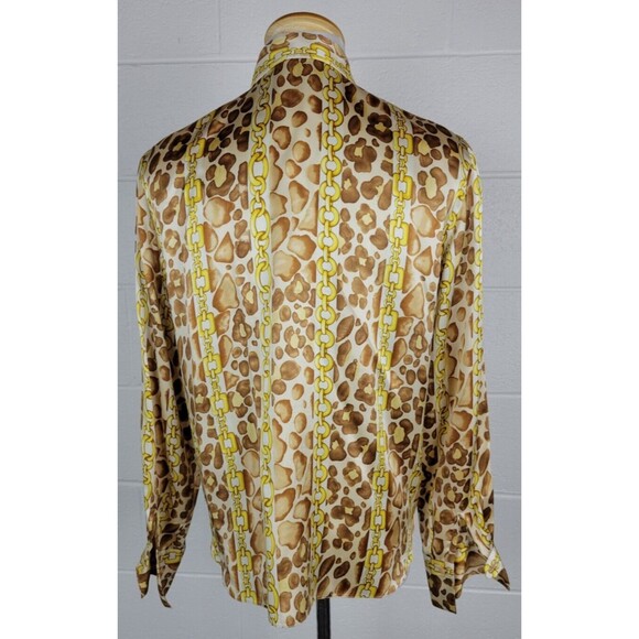 Vtg Starington by Charlotte Womens Leopard Gold Chain Print Silk Blouse Sz 8 - Picture 4 of 10